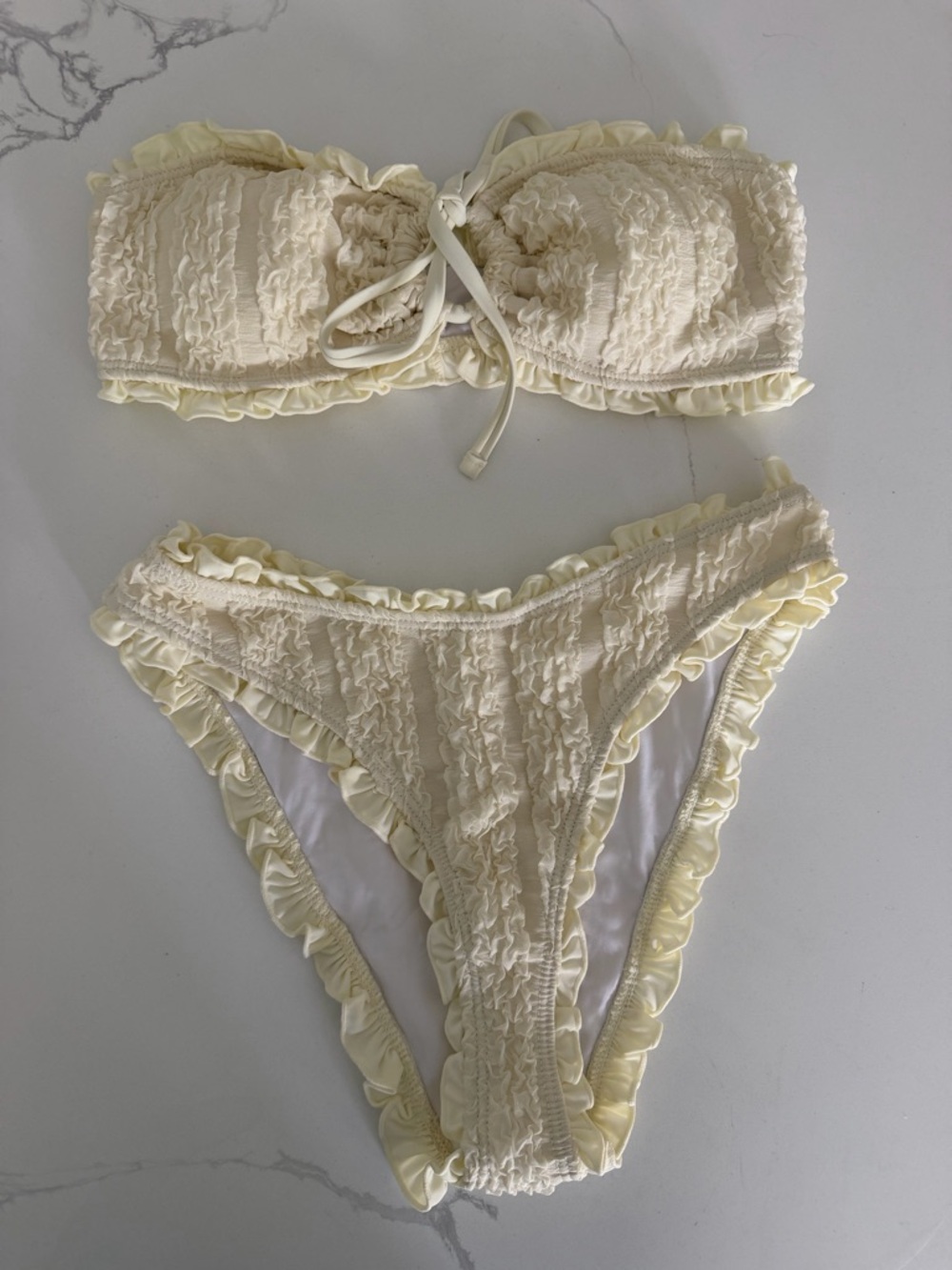 Strapless Ruffle Trim Lace Bikini Set - Cream - Picture 4 of 5